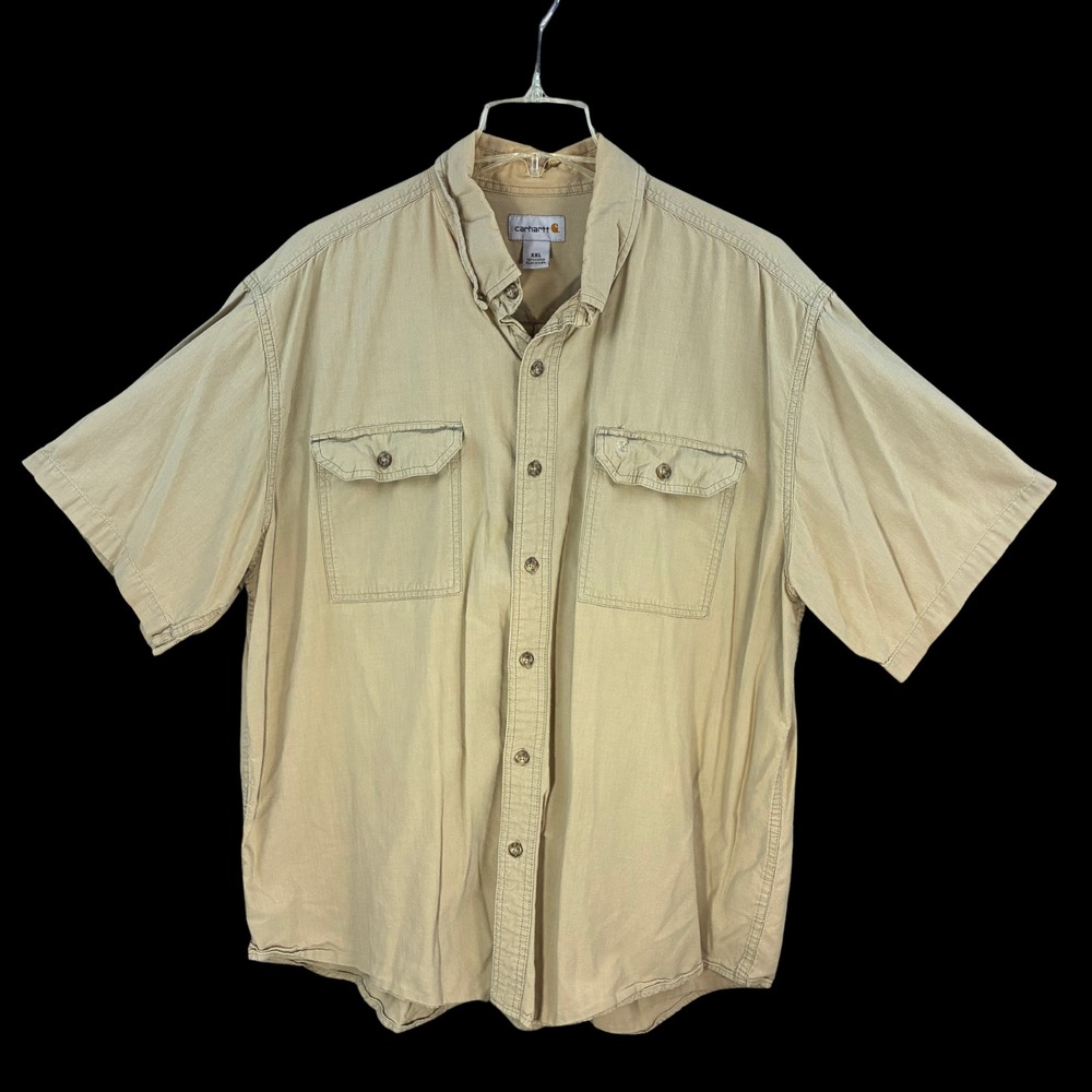 Carhartt Mens XXL Tan Short Sleeve Button Up Work Shirt Utility Canvas S200 DSC